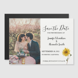 Rustic sunflower floral photo country magnetic invitation