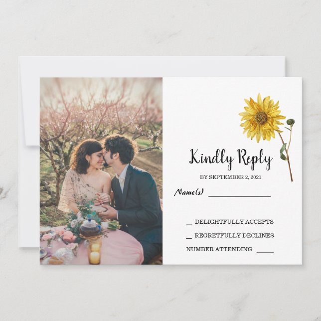 Rustic sunflower floral photo country RSVP Wedding Invitation (Front)