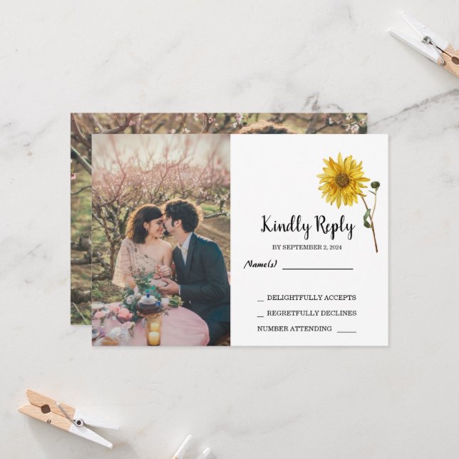 Rustic sunflower floral photo country RSVP Wedding Invitation (Front/Back In Situ)