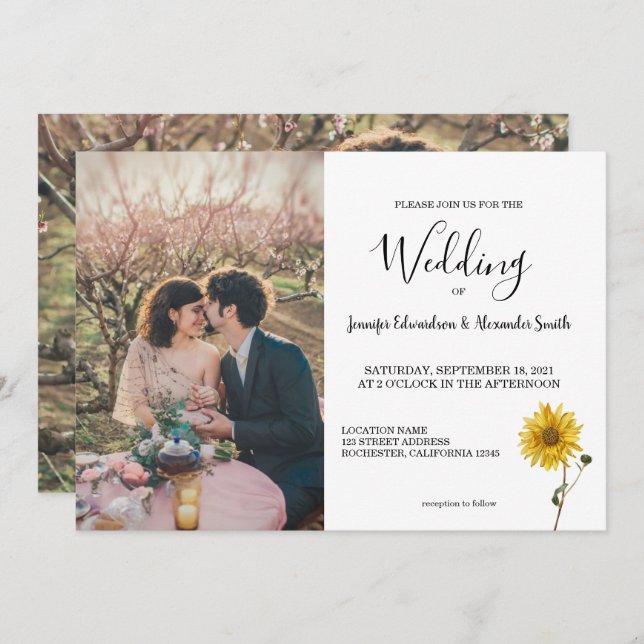 Rustic sunflower floral photo country Wedding Invi Invitation (Front/Back)