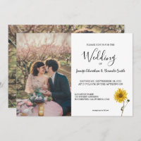 Rustic sunflower floral photo country Wedding Invi