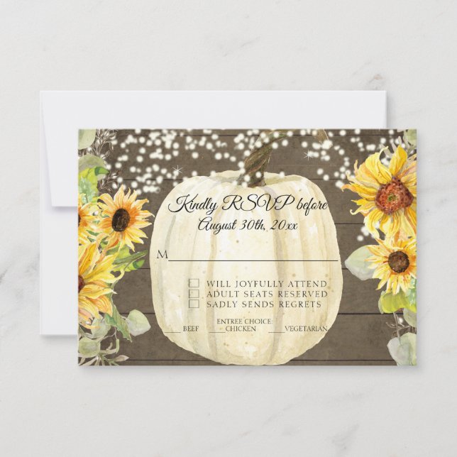 Rustic Sunflower Floral Pumpkin Twinkle Light RSVP Card (Front)