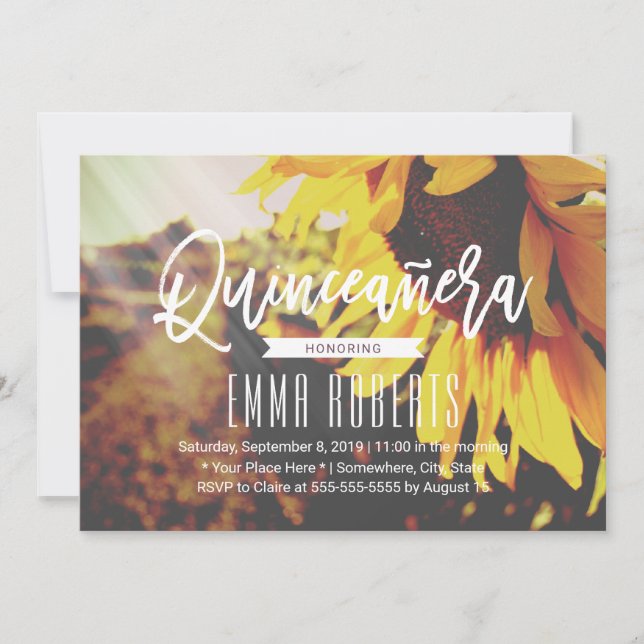 Rustic Sunflower Floral Quinceanera 15th Birthday Invitation (Front)