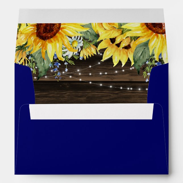 Rustic Sunflower Floral String Lights Blue Envelope (Back (Bottom))