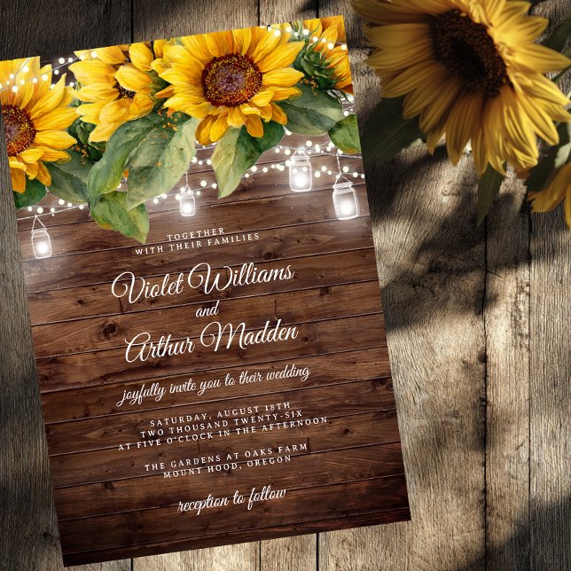 Rustic Sunflower Floral String Lights Wedding Invitation (Creator Uploaded)