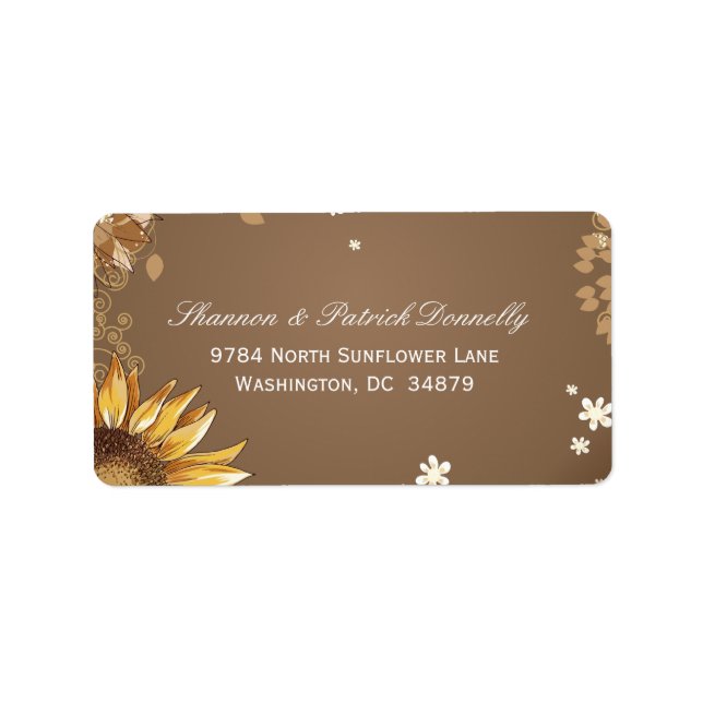 Rustic sunflower floral taupe wedding address label (Front)