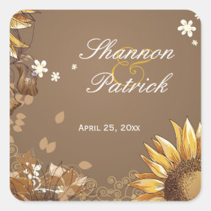 Rustic sunflower floral taupe wedding sticker