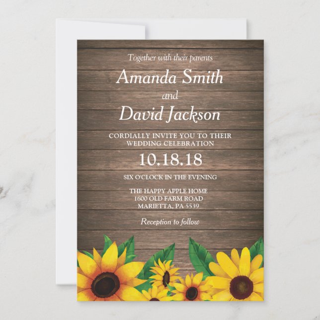 Rustic Sunflower Floral Wedding Invitation (Front)