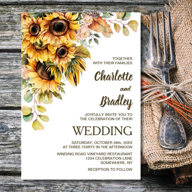Rustic Sunflower Floral Wedding Invitation (Creator Uploaded)