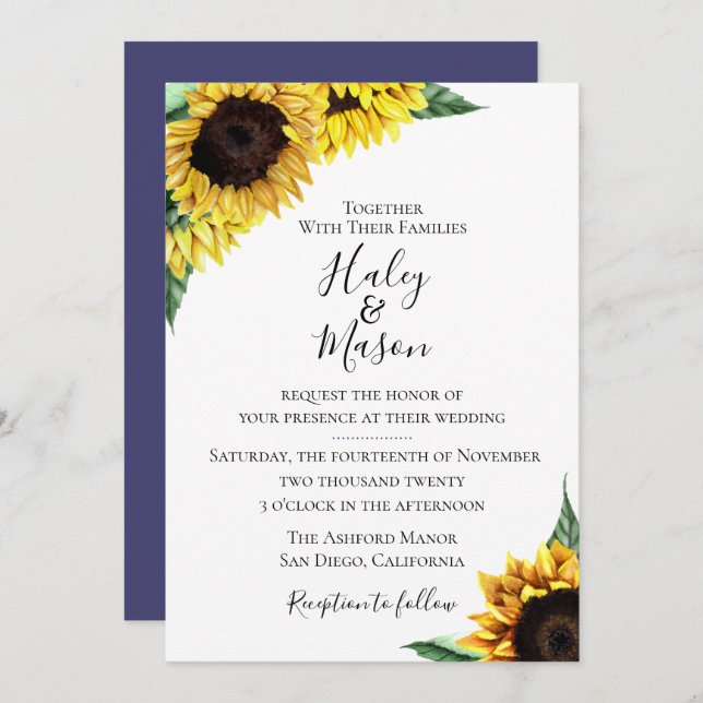 Rustic Sunflower Floral Wedding Invitation (Front/Back)