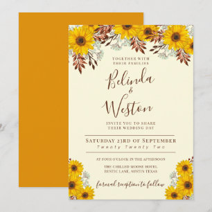 Rustic Sunflower Floral Wedding Invitation