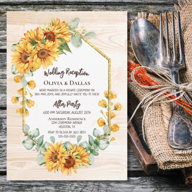 Rustic Sunflower Floral Wedding Reception Invitation (Creator Uploaded)