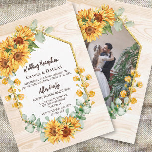 Rustic Sunflower Floral Wedding Reception Photo Invitation