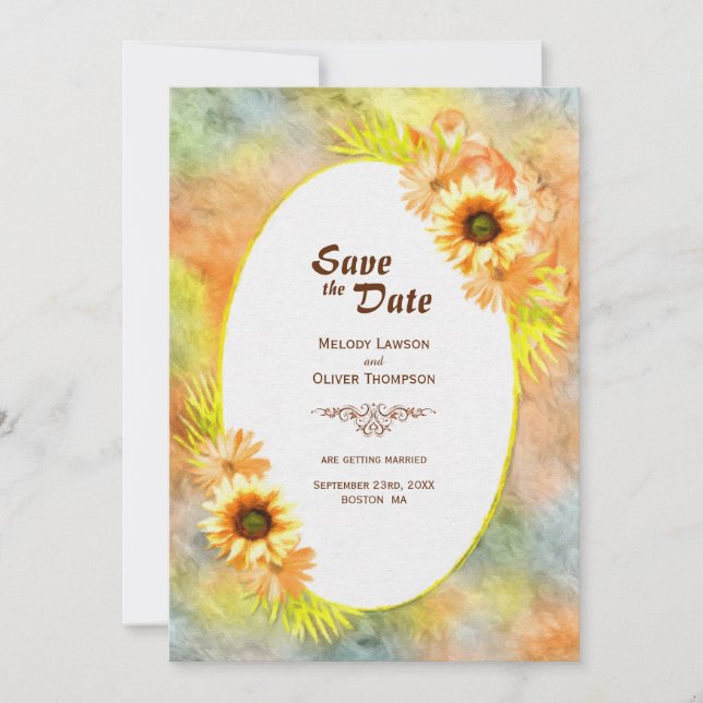 Rustic Sunflower Floral Wedding Save The Date (Front)