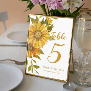 Rustic Sunflower Floral Wedding Table Number