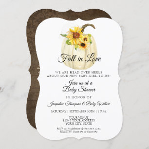 Rustic Sunflower Floral White Pumpkin Baby Shower Invitation