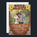 Rustic Sunflower Floral Wood String Lights Photo Save The Date<br><div class="desc">Rustic Wood String Lights Watercolor Sunflower Floral and Greenery Lace Wedding Save The Date Card</div>