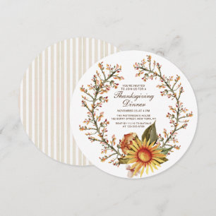 Rustic Sunflower Floral Wreath Thanksgiving Dinner Invitation