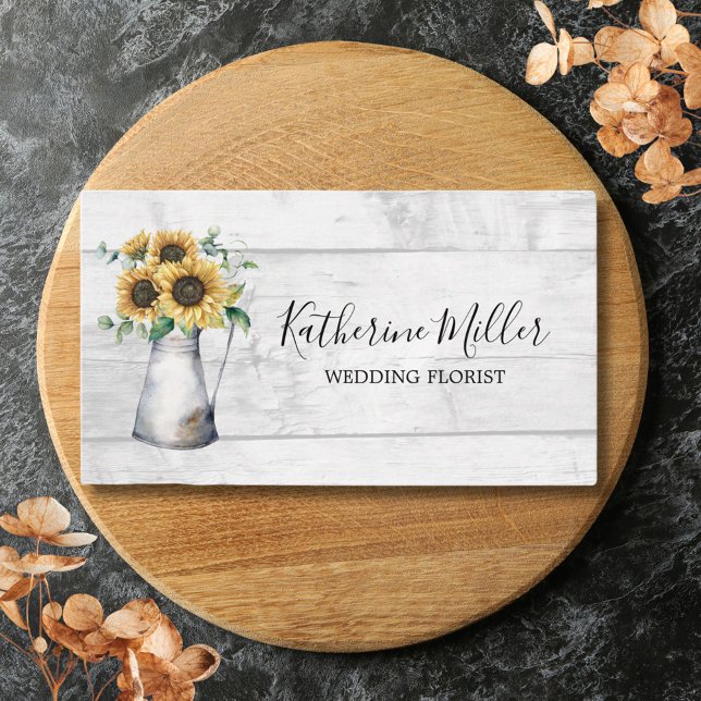 Rustic Sunflower Flower Vase Wood Business Card (In stiu)