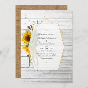 Rustic Sunflower Geometric Country Barn Wedding In Invitation
