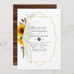 Rustic Sunflower Geometric Rehearsal Dinner Invitation