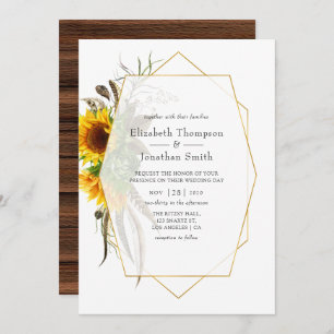 Rustic Sunflower Geometric Wedding Invitation