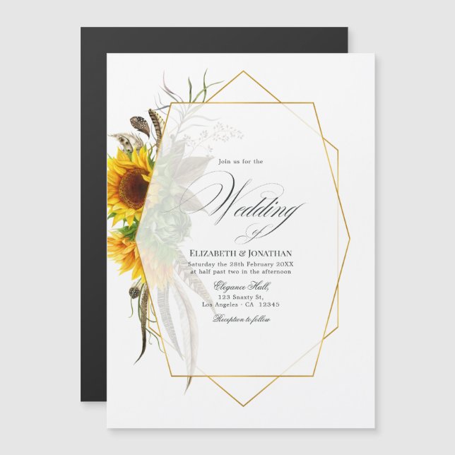 Rustic Sunflower Geometric Wedding Magnetic Invitation (Front/Back)