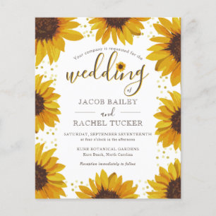 Rustic Sunflower Gold Dots Wood Wedding Invitation
