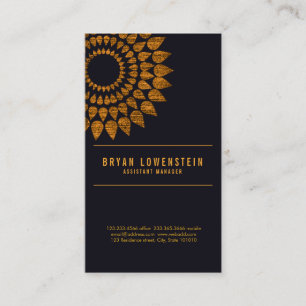 Rustic Sunflower Gold Pattern Black Business Card