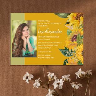 Rustic Sunflower Graduation Party Girl Photo Invitation