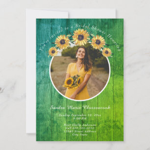 Rustic Sunflower Green Wood Wedding Bridal Shower  Invitation
