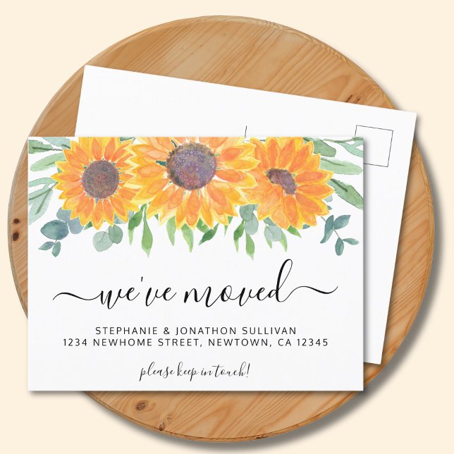 Rustic Sunflower Greenery Moving Announcement Postcard (Creator Uploaded)