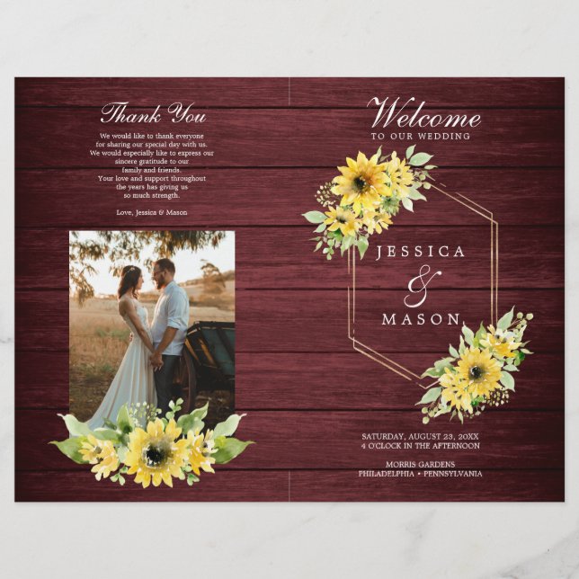 Rustic Sunflower Greenery Wedding Program Booklet Flyer (Front)