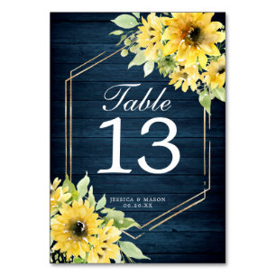 Rustic Sunflower Greenery Wedding Table Numbers