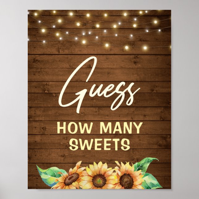 Rustic Sunflower Guess How Many Sweets Treats Game Poster (Front)