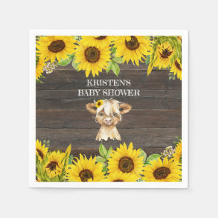 Rustic Sunflower Highland Cow Baby Shower Napkin