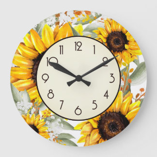 Rustic Sunflower Home Decor Large Clock