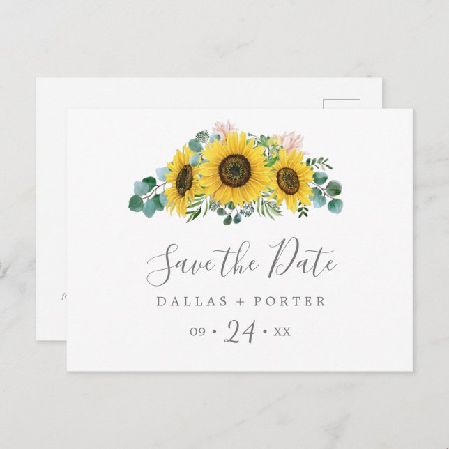 Rustic Sunflower Horizontal Save the Date Postcard (Front/Back)