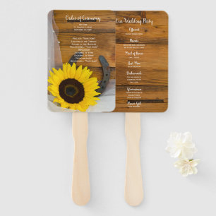 Rustic Sunflower Horseshoe Country Western Wedding Hand Fan