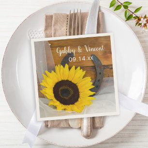 Rustic Sunflower Horseshoe Country Western Wedding Napkin