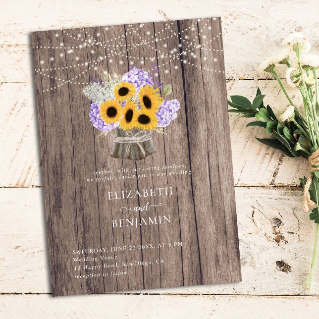 Rustic Sunflower Hydrangea Elegant Bouquet Wedding Invitation (Creator Uploaded)