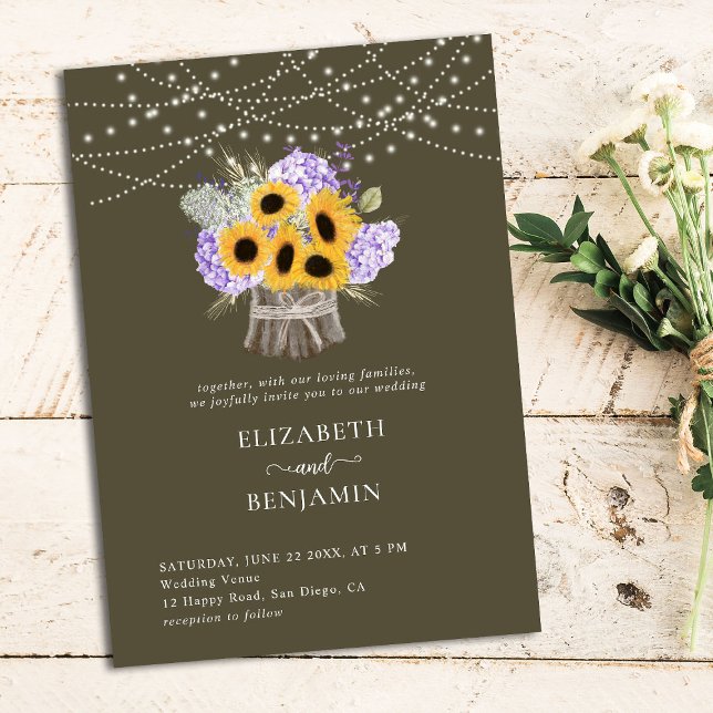 Rustic Sunflower Hydrangea Elegant Classic Wedding Invitation (Creator Uploaded)