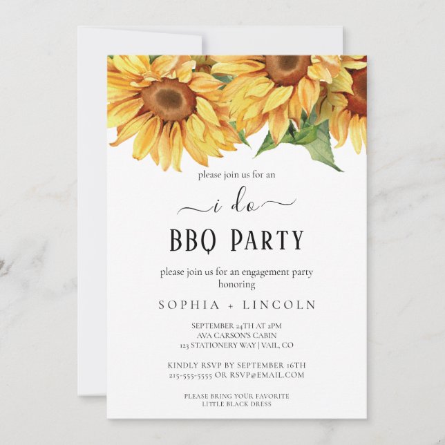Rustic Sunflower "I Do BBQ" Engagement Party  Invitation (Front)