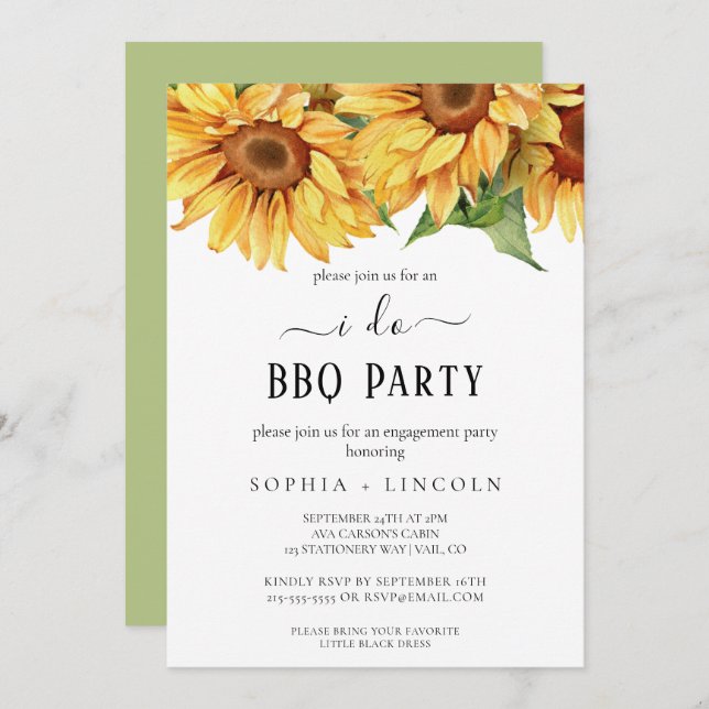 Rustic Sunflower "I Do BBQ" Engagement Party  Invitation (Front/Back)