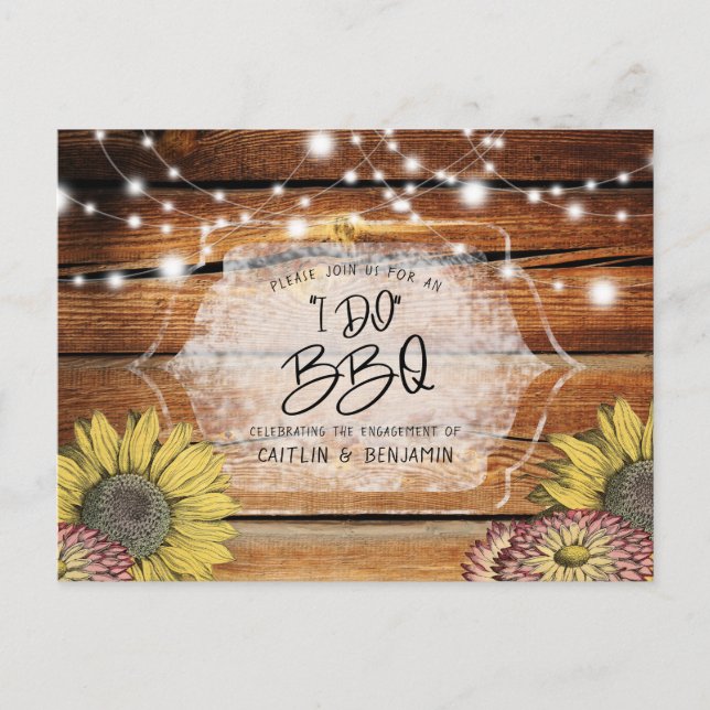Rustic Sunflower I Do BBQ Engagement Party Invitation Postcard (Front)