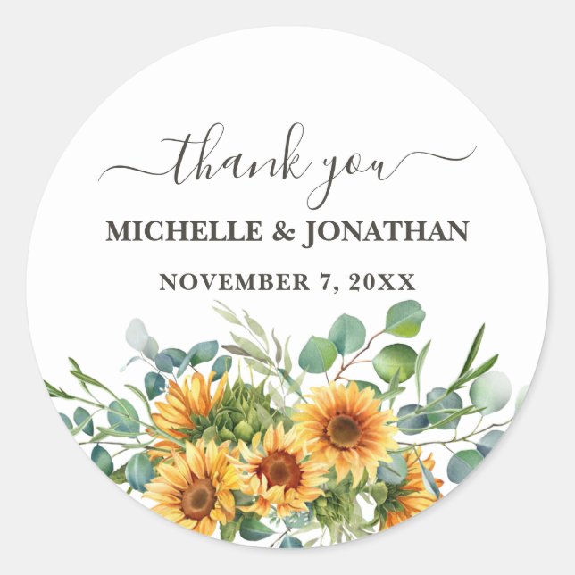 Rustic Sunflower in Fall Colours Wedding Favour Ta Classic Round Sticker (Front)