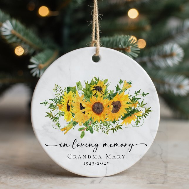 Rustic Sunflower In Loving Memory Keepsake Ceramic Ornament (Creator Uploaded)