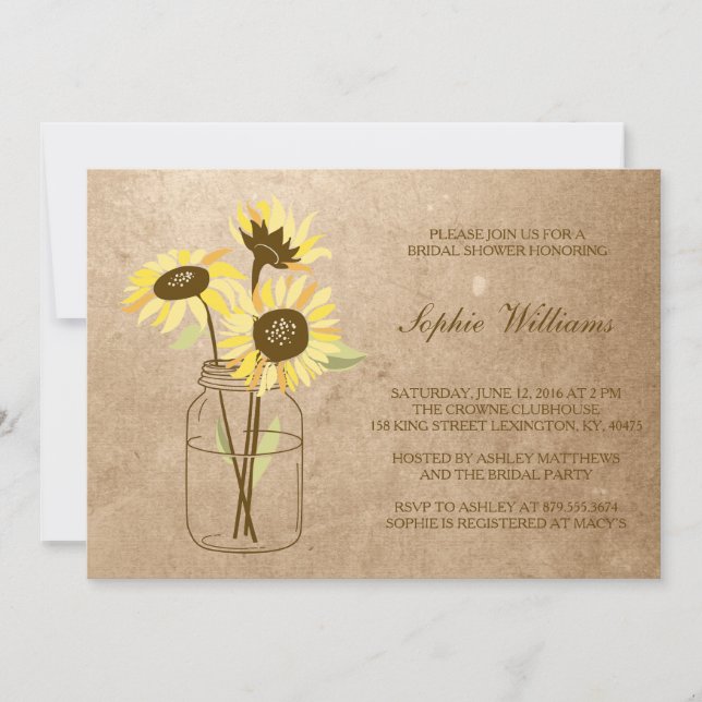 Rustic Sunflower in Mason Jar Bridal Shower Invitation (Front)
