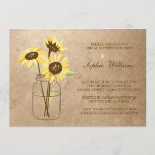 Rustic Sunflower in Mason Jar Bridal Shower Invitation