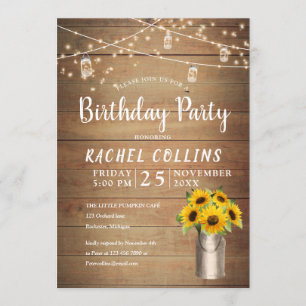Rustic sunflower in milkbucket birthday invitation